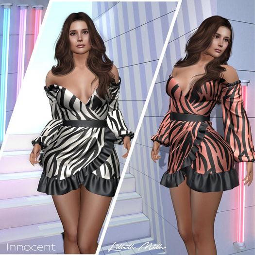 LM INNOCENT - Zebra - Off Shoulder Wrap Dress for Kupra Maitreya Petite Freya Hourglass
