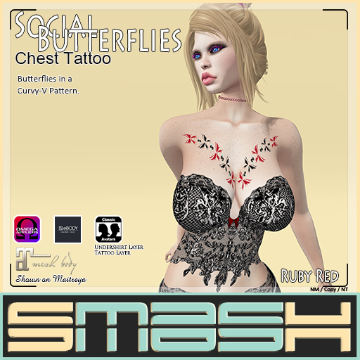 SMASH Chest Tattoo - Social Butterflies (Ruby Red)