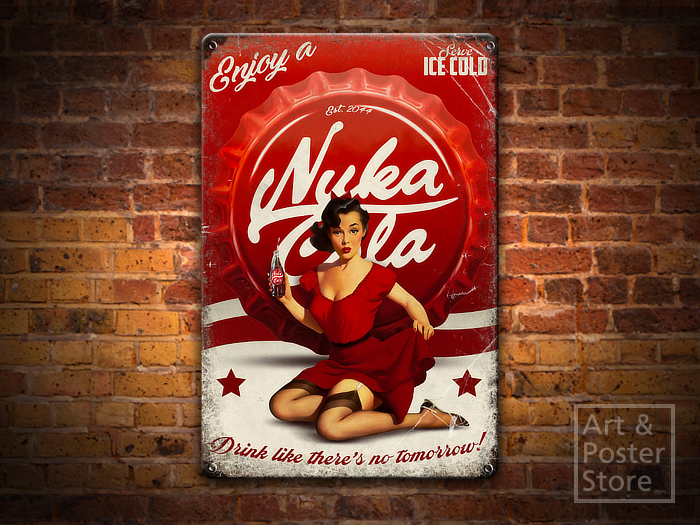 NUKA COLA Retro Style Sexy Dystopian Poster | Rusty Metal Style Ad Sign 