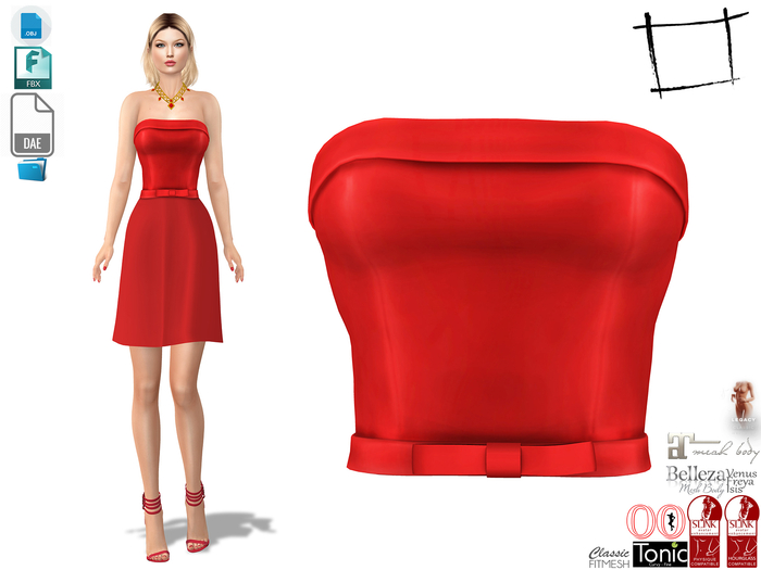 Dae Obj FBX For Tube Top With Ribbon Tie Belt Slink, Maitreya, Belleza, Tonic, Legacy, Ocacin Stadnard