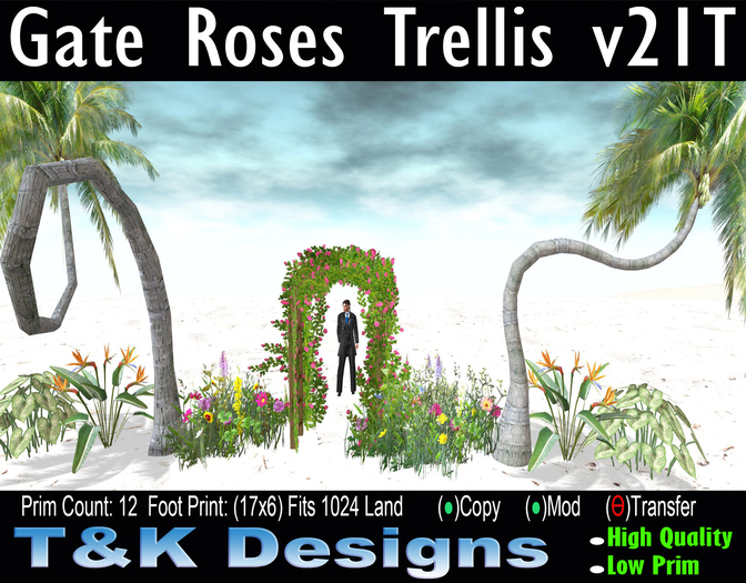 Gate Roses Trellis Tropical v21 Mesh(17x6)12PCM599 T&K Designs