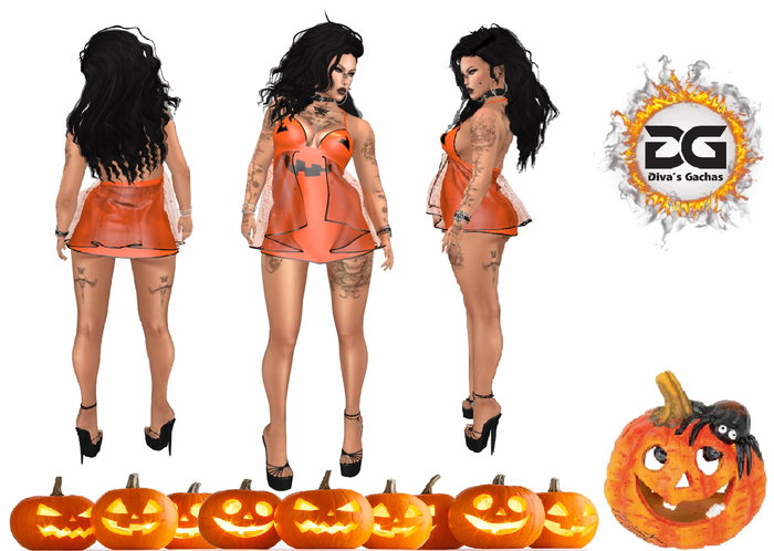 DG -Halloween Dress- Orange, Black with Lace-Box