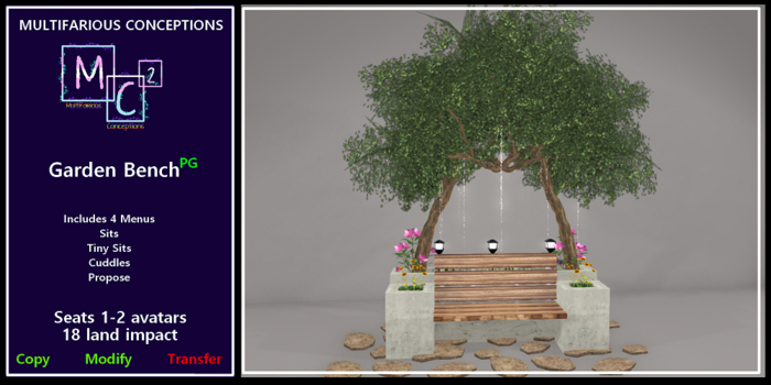 [MC] Garden Bench [PG] (wear to unpack)