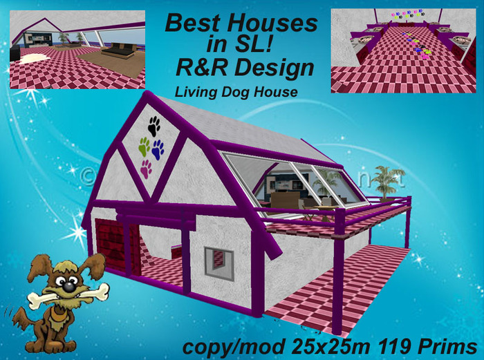 Best Houses in SL!! Dog Living House with Dog Etage Dark, lot of equipment, sculpted, animated, low prim