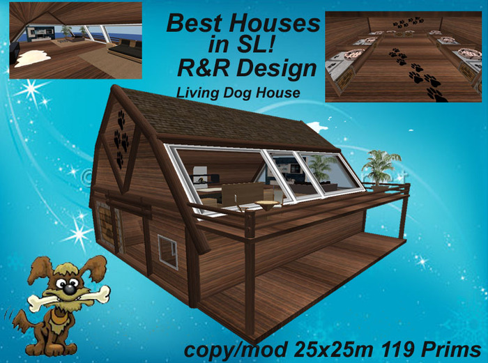 Best Houses in SL!! Dog Living House with Dog Etage Dark Wood, with lot of equipment, sculpted, animated, low prim