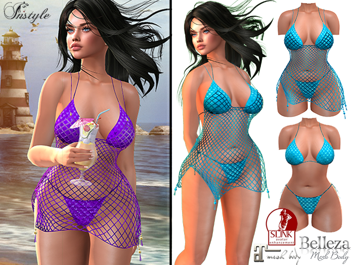 InStyl-Fishnet dress & bikini-blue (Maitreya, Slink ,Belleza) -PROMO action until 02.09