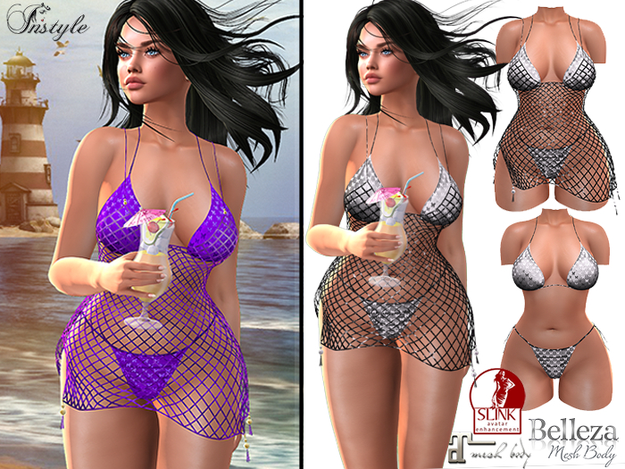 InStyl-Fishnet dress & bikini-Silver/Black