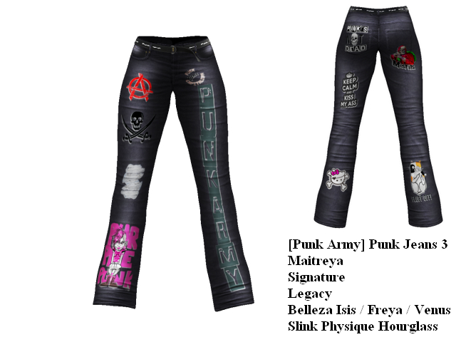Second Life Marketplace - [Punk Army] Punk Jeans 3 Black Classic