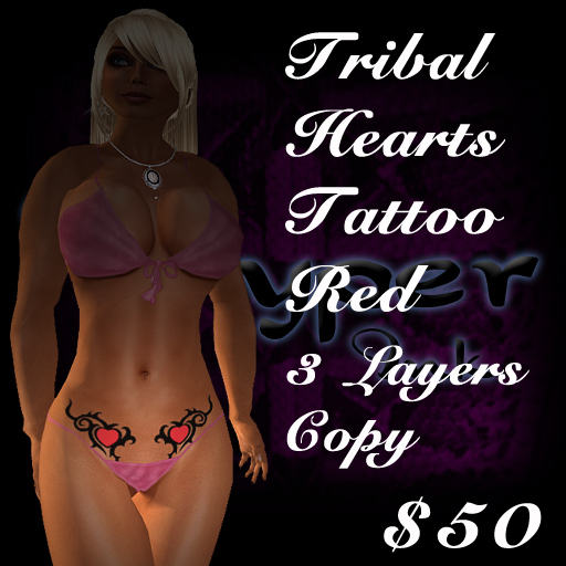 Tribal Hearts Tattoo Red Lower Back