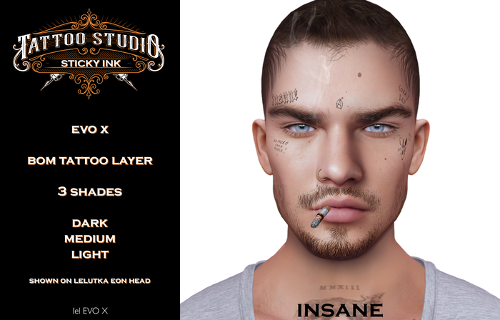 Sticky Ink "Insane" Face Tattoo EVO X