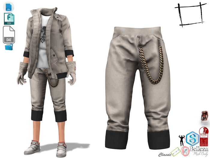 Dae Obj FBX Men's Street Style Capri Pants With Chain Slink Male, Belleza Jake, Signature Gianni