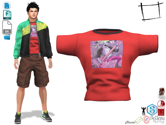Dae Obj FBX Men's Red Tshirt Slink Male, Belleza Jake, Signature Gianni, Ocacin Gamit, Onupup