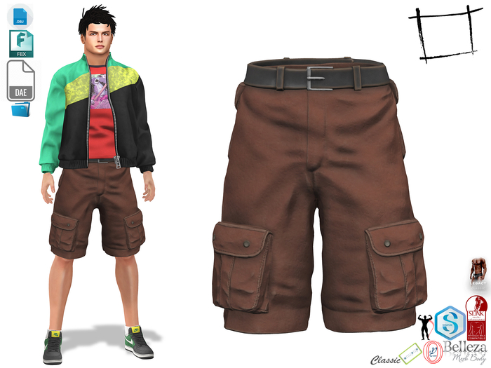 Dae Obj FBX Men's Brown Cargo Shorts Slink Male, Belleza Jake, Signature Gianni, Ocacin Gamit, Onupup