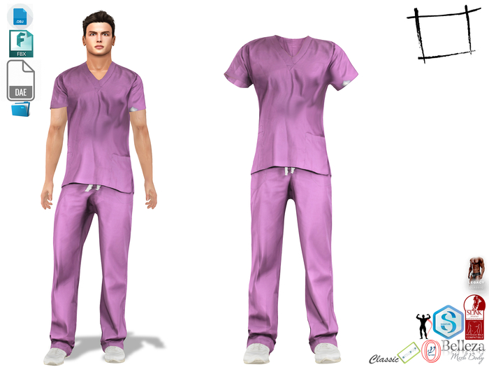 Dae Obj FBX Men's Surgery Uniform Slink Male, Belleza Jake, Signature Gianni, Legacy Male