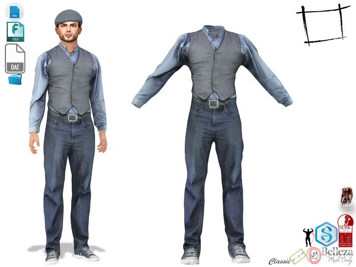 Dae Obj FBX Men's Waistcoat Jeans Sketchers Outfit Slink Male, Belleza Jake, Signature Gianni, Legacy