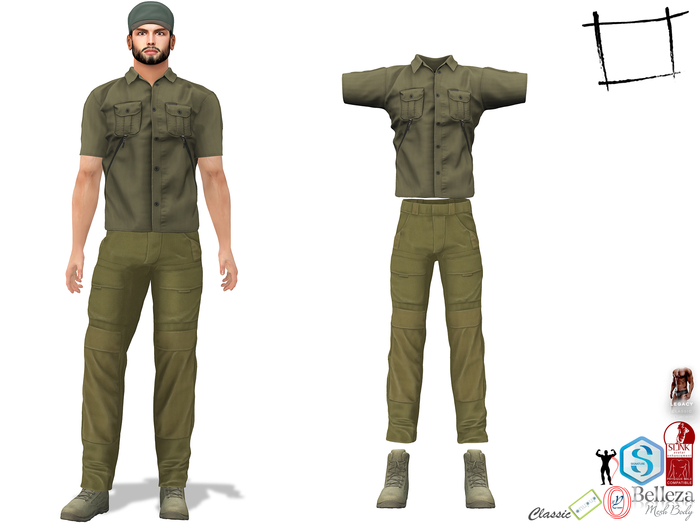 Men's Khaki Discovery Outfit Shirt Pants Boots Slink Male, Belleza Jake, Signature Gianni, Ocacin
