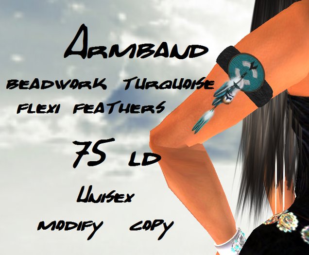 Armband beadwork turquoise & flexi feathers