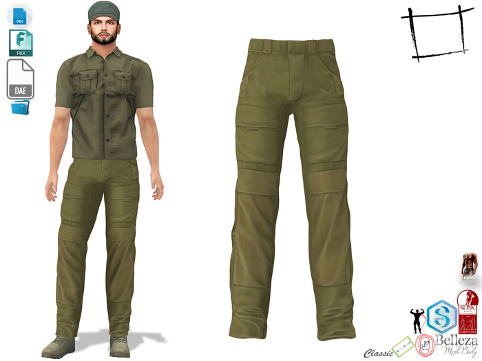 Dae Obj FBX Men's Khaki Discovery Cargo Pants Slink Male, Belleza Jake, Signature Gianni, Ocacin Gamit