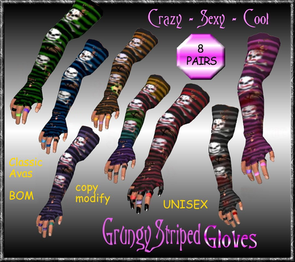 Grungy Striped Gloves Set --- BOM