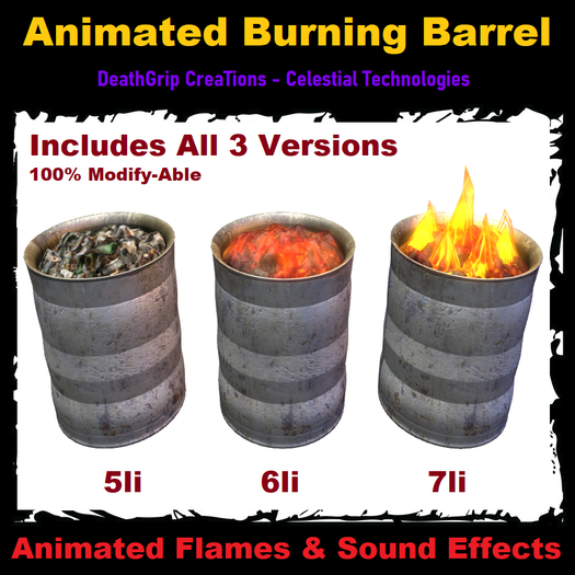 Second Life Marketplace - [D.G.C.]: Animated Burning Barrel - [BOXED]