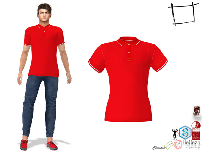 Full Perm Men's Red Polo Neck Shirt Slink Male, Belleza Jake, Signature Gianni