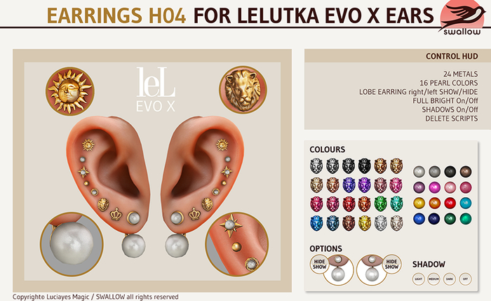 ^^Swallow^^ Earrings H04 for lel Evo X Female Human Ears