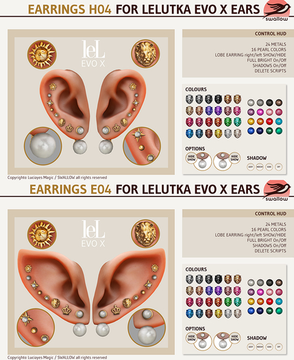 ^^Swallow^^ Earrings H04/E04 for lel Evo X Female Ears