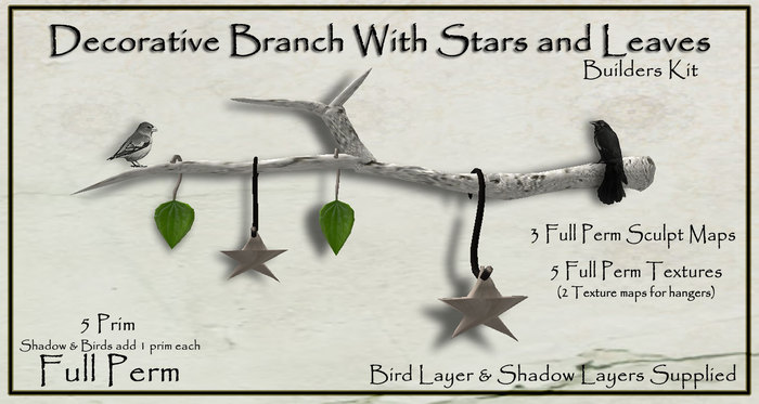 Decorative Birch Branch with Stars & Leaves & Birds