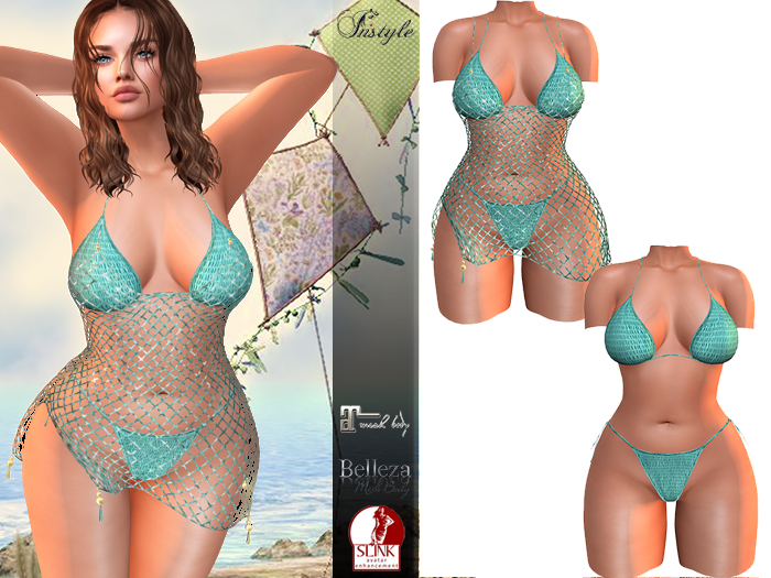 Sale!!!  -InStyl-Fishnet dress & bikini-Green