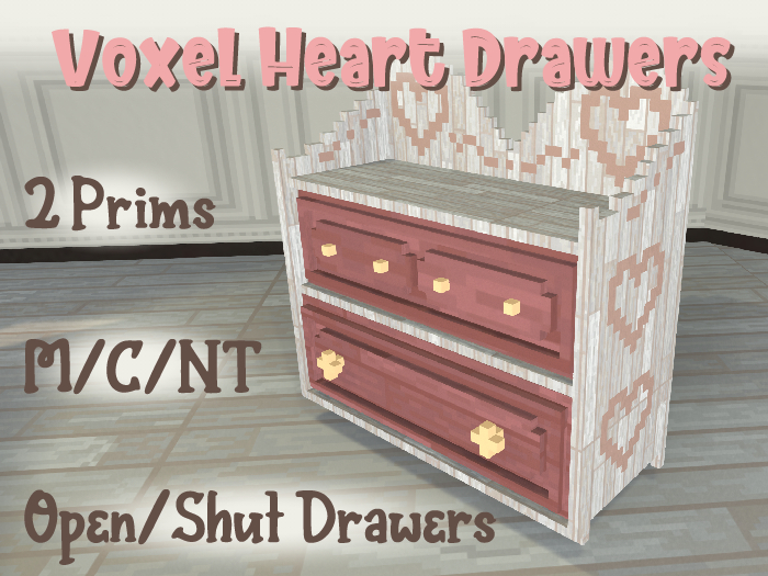 Voxel Heart Drawers 2 Prim Easy-Edit Customizable