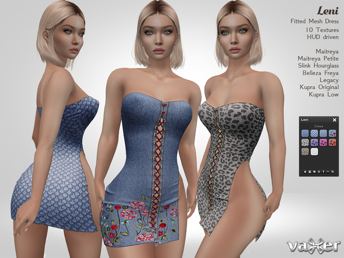 Vaxer : Leni Dress - Maitreya, Slink, Belleza Hourglass, Belleza, Kupra and Legacy. 10 Text. HUD.