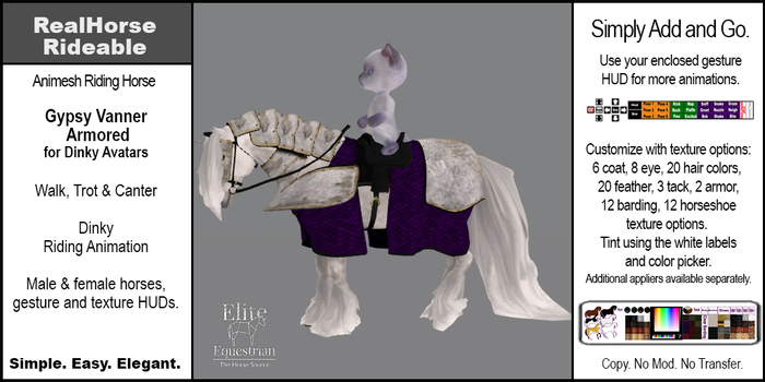 *E* RealHorse Rideable Gypsy Vanner Armored Dinky [Add & Click]