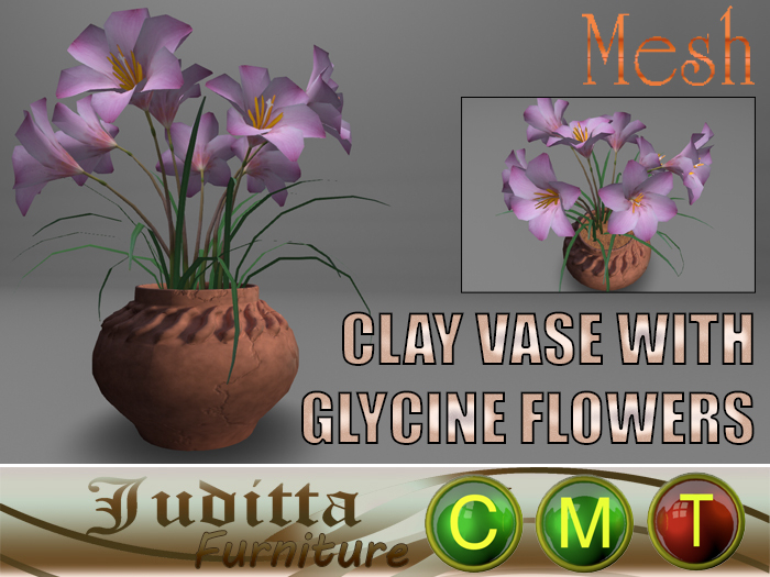 CLAY VASE WITH GLYCINE FLOWERS - juditta