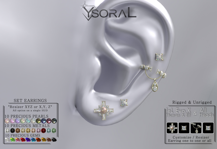 ~~ Ysoral ~~.:Luxe Set 4 Earring phoebe:.( leL Evo / Evo x & unrigged )(STYLE HUD)