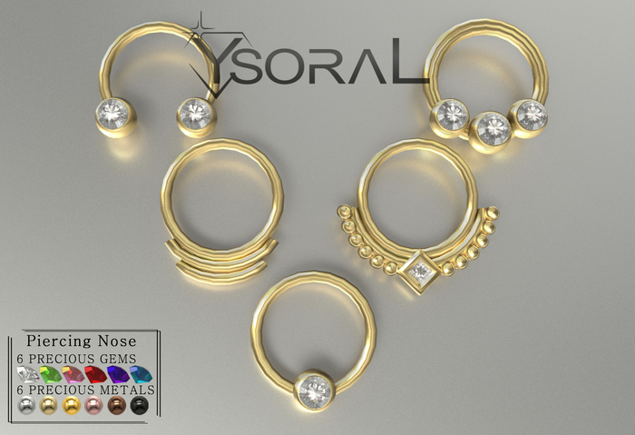 ~~ Ysoral ~~ .:Luxe 5 Piercing Nose Fatpack:.(STYLE HUD)
