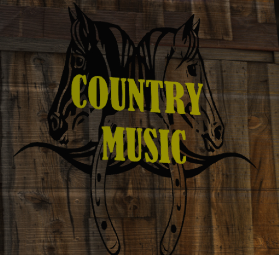 COUNTRY MUSIC SIGN WITH  HORSE BACKGROUND