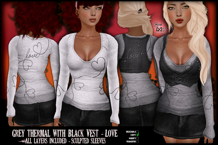 .:A&M:. Grey Thermal with Black Vest - Love - Dark Grey