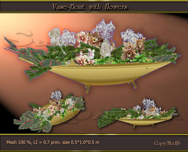 Vase--Boat with flowers (BOX)
