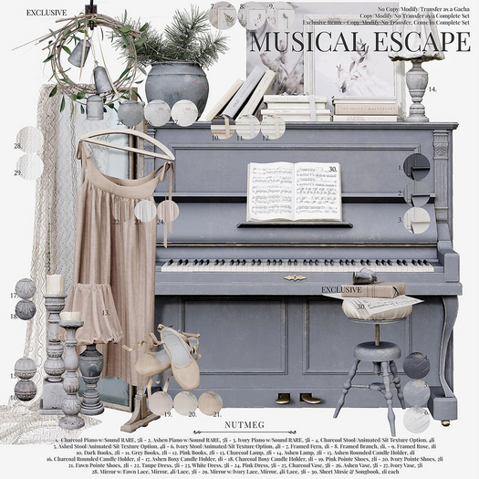2. Nutmeg. Musical Escape Ashen Piano RARE