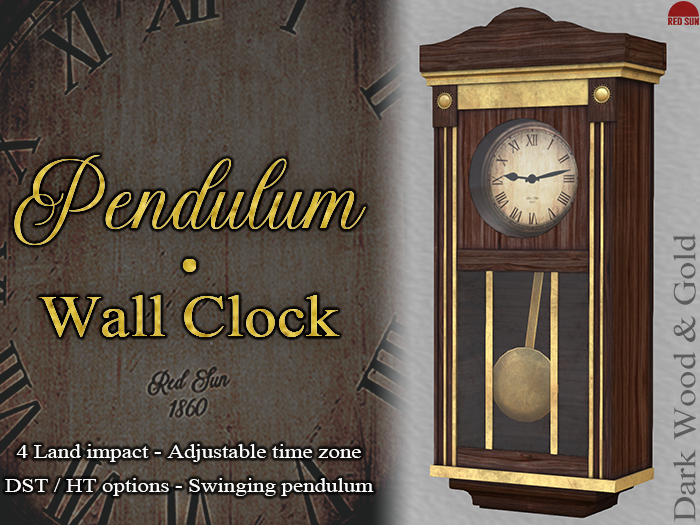 REDSUN - Pendulum Wall Clock .Dark Wood & Gold