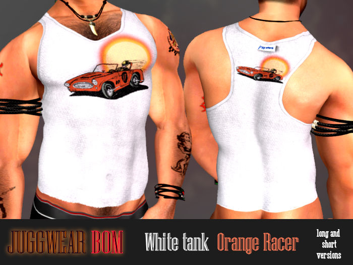 juggwear BOM  WHITE tank      ORANGE RACER