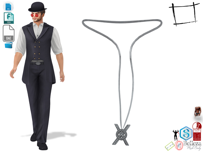 Dae Obj FBX Men's Steampunk Necklace Slink Male, Belleza Jake, Signature Gianni, Ocacin Gamit, Onupup