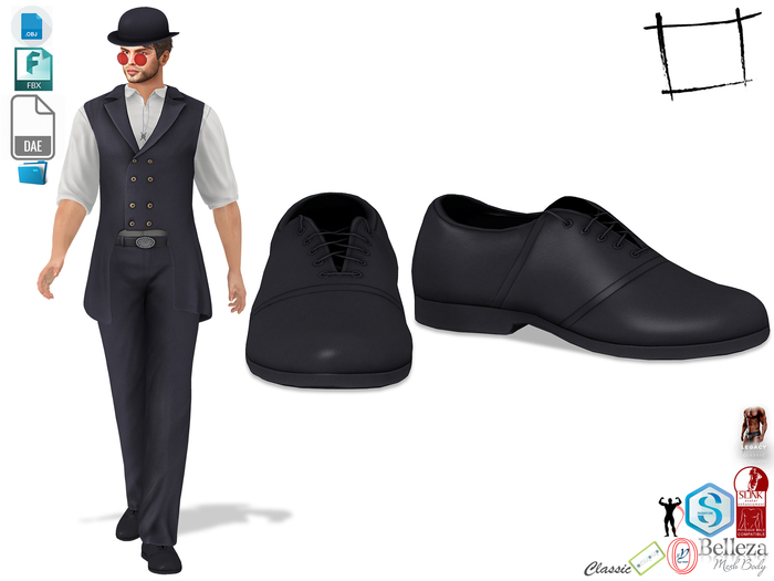 Dae Obj FBX Men's Wild West Black Classic Shoes Slink Male, Belleza Jake, Signature Gianni, Legacy