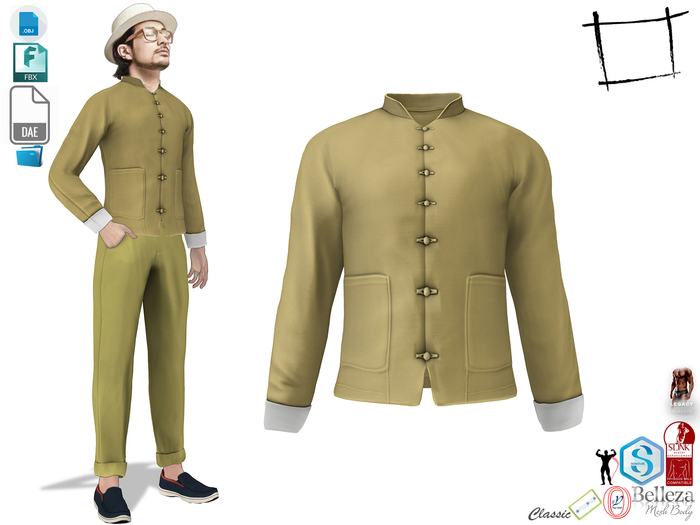 Dae Obj FBX Traditional Oriental Chinese Tang Suit Thangzhuang Jacket Slink Male, Belleza Jake