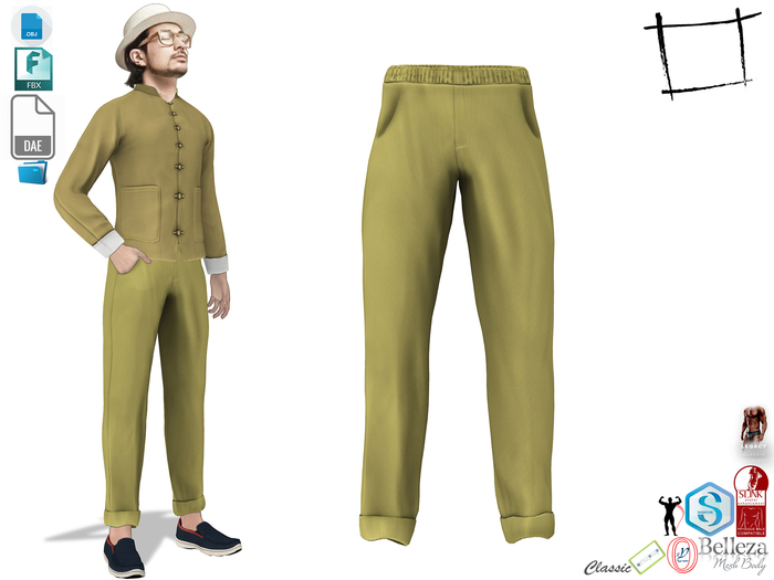 Dae Obj FBX Men's Traditional Oriental Chinese Tank Suit Pants Slink Male, Belleza Jake, Signature
