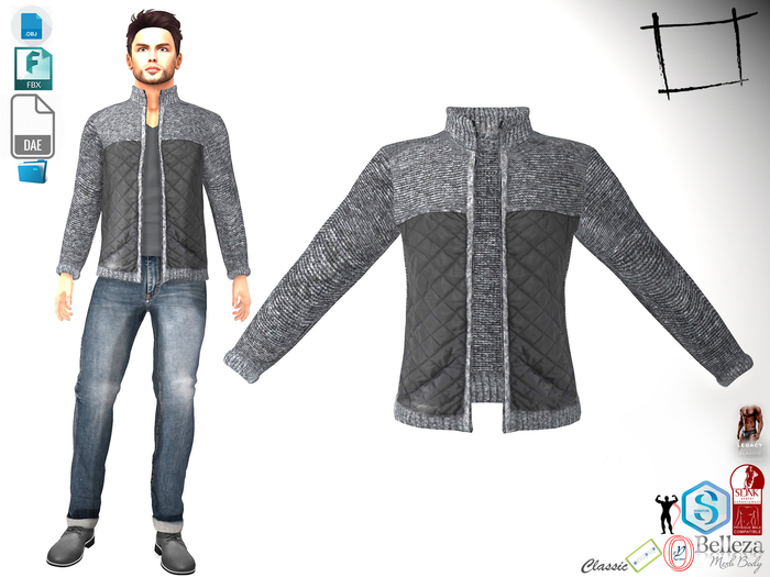Dae Obj FBX Men's Gray Knitted Padded Jacket Slink Male, Belleza Jake, Signature Gianni, Legacy Male