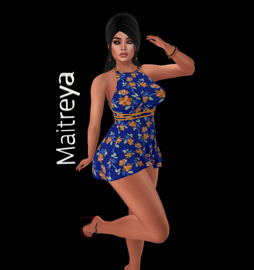 Blue Floral  mini dress Maitreya Boxed