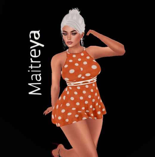 Orange_white Dots Mini Dress maitreya Boxed