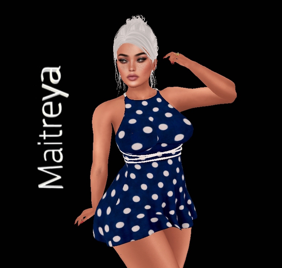 Navy_white Dots Mini Dress maitreya Boxed