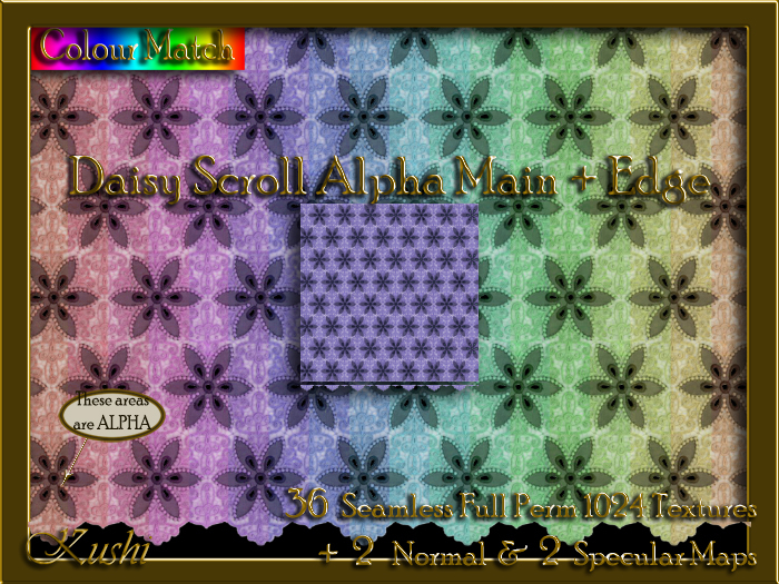 Daisy Scroll Alpha Main + Edge Seamless Texture Set